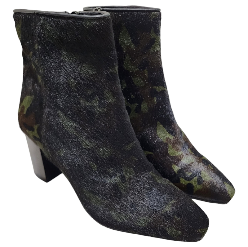 Aquatalia Camo Florita Bootie Genuine Calf Hair Green Black 10
